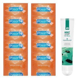 Комплект Pasante Warming 10 шт + JO Mint Chip Chill 10 мл SOS14258 фото