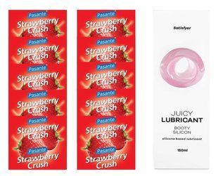Комплект Pasante Strawberry 10шт. + Лубрикант Satisfyer Juicy Lubricant Booty Silicon 150 мл SOS11644 фото
