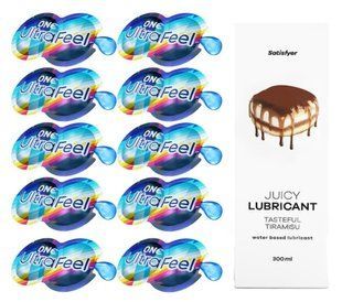 Комплект 𝐎𝐍𝐄 𝐔𝐥𝐭𝐫𝐚𝐅𝐞𝐞𝐥 10 шт. + Лубрикант Satisfyer Juicy Lubricant Tasteful Tiramisu (300 мл) SOS12294 фото
