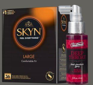 Комплект SKYN Large, 36 шт + Спрей для минета Doc Johnson GoodHead DeepThroat Spray - Wild Cherry 59 мл SOS5412 фото